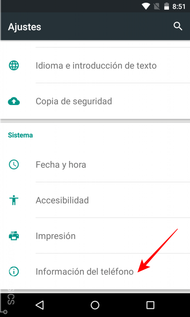 panel de ajustes de actualización de Android