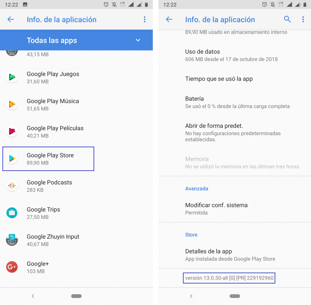 actualizar Play Store, verificar versión ejecutada