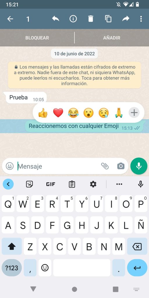 Reaccionar con un emoji en Whatsapp