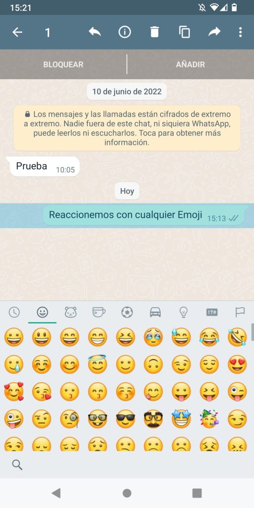Reaccionar con cualquier emoji en Whatsapp