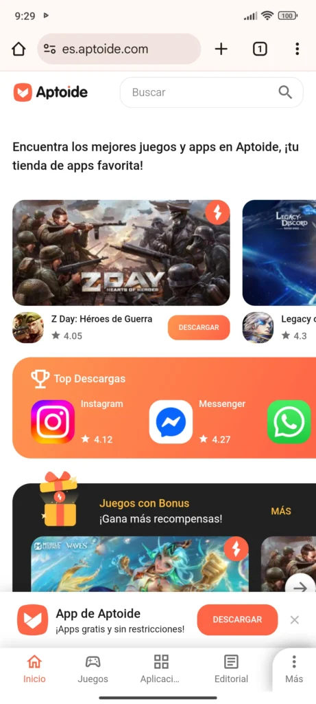 Muestra la pantalla principal de Aptoide