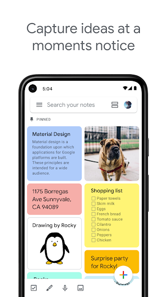 Notas organizadas por colores y etiquetas en Google Keep, una app gratuita para mejorar la productividad en Android.